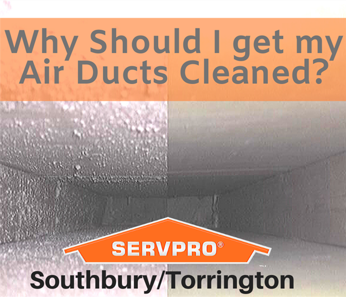 image of dirty air duct next to an image of a clean air duct