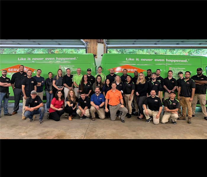 SERVPRO employees in front of the vans