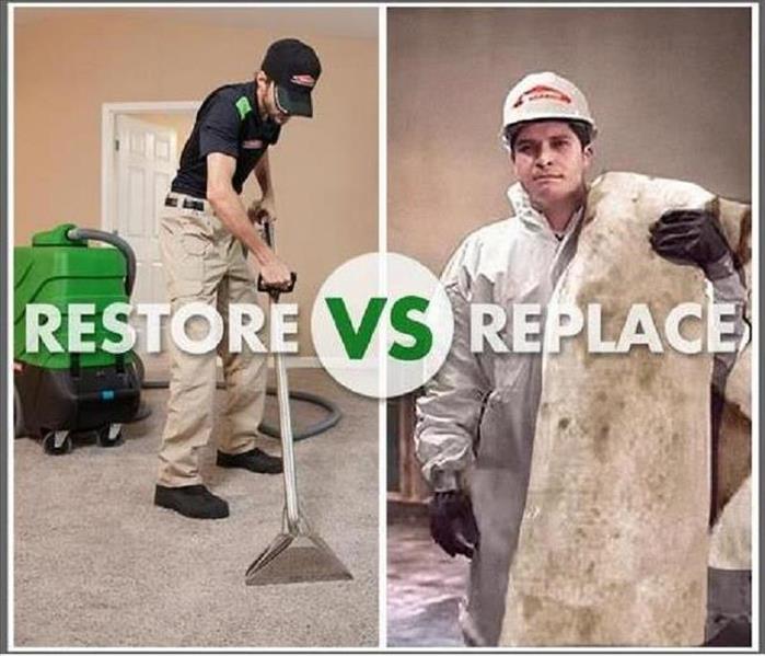 photos of a man replacing a carpet and restoring one